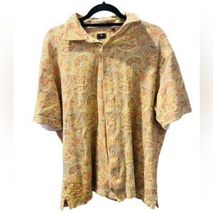 Left Coast Tee Paisley Polo Short Sleeve Button Down Shirt Size XL Casual Yellow